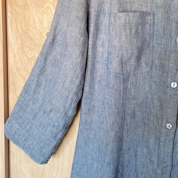 MAX STUDIO Linen Shirt Dress XS Tab Sleeve Button Down Denim Look - Picture 3 of 9